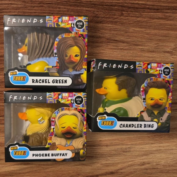 NIB Tubbz Mini Friends Set: Rachel Green, Phoebe Buffay, And Chandler Bing Ducks - Picture 1 of 16